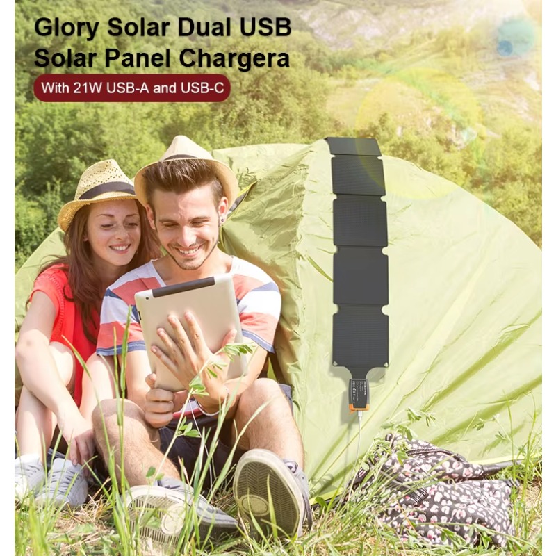 Folding Solar Panel - 21W 6-Fold Solar Panel Charger with