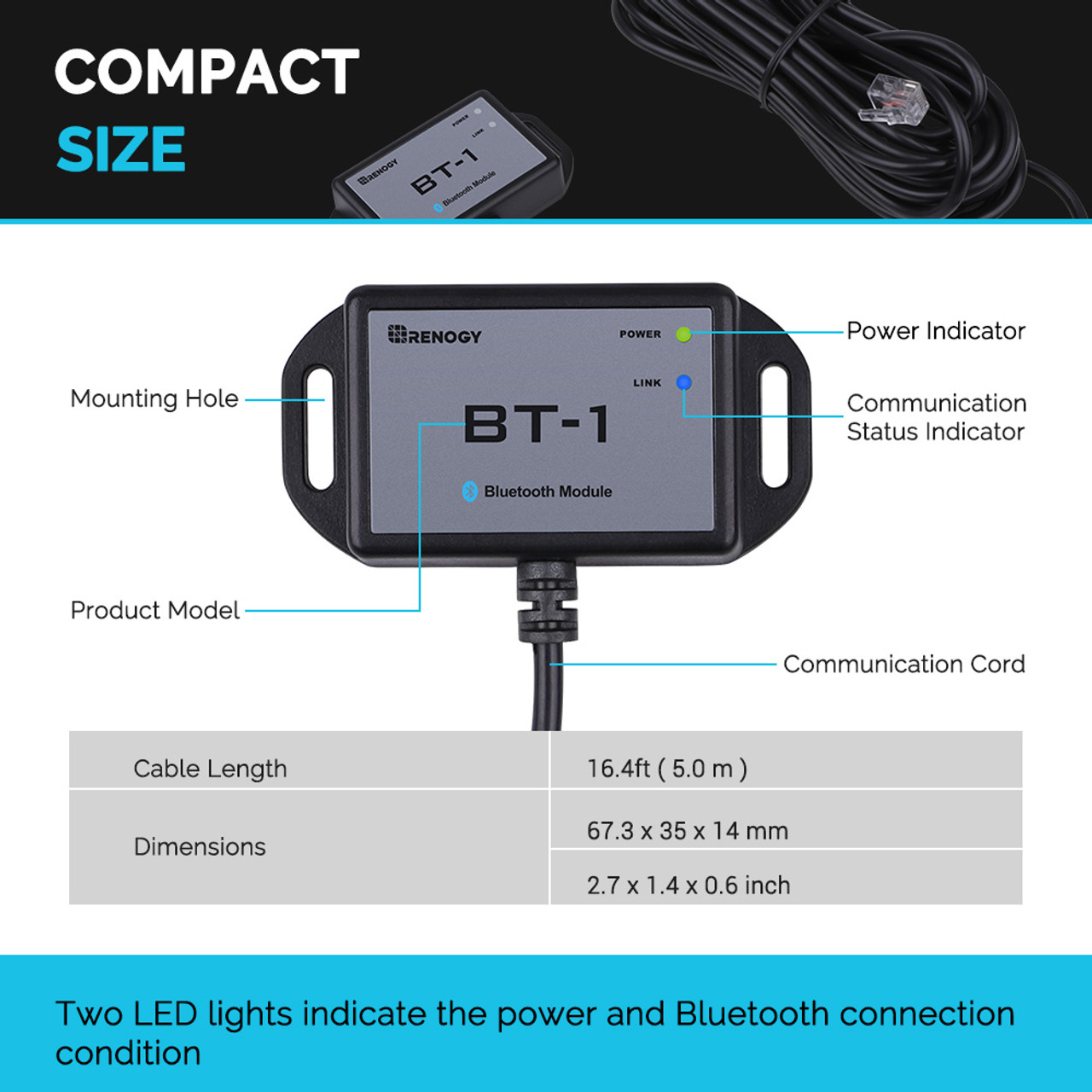 Renogy Controller Wanderer - Renogy Bluetooth Module RJ12 Communication Port